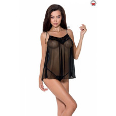 Сорочка прозора бебі дол MELANIA CHEMISE black L/XL - Passion, трусики, на тонких бретелях