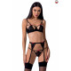 Комплект білизни PERDITA SET black L/XL - Passion Exclusive: стрепи: ліф, стрінги і пояс для панчох