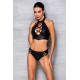 Комплект з еко-шкіри Nancy Bikini black XXL/XXXL - Passion, бра та трусики з імітацією шнурівки