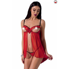 Прозорий пеньюар з відкритими грудьми CHERRY CHEMISE red L/XL - Passion Exclusive, трусики