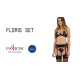 Комплект білизни FLORIS SET black L/XL - Passion Exclusive: ліф, трусики, пояс для панчох